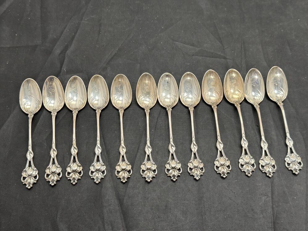 Antique Wallace Sterling Silver No. 80 Pierced Floral Spoon (1909) Monogrammed